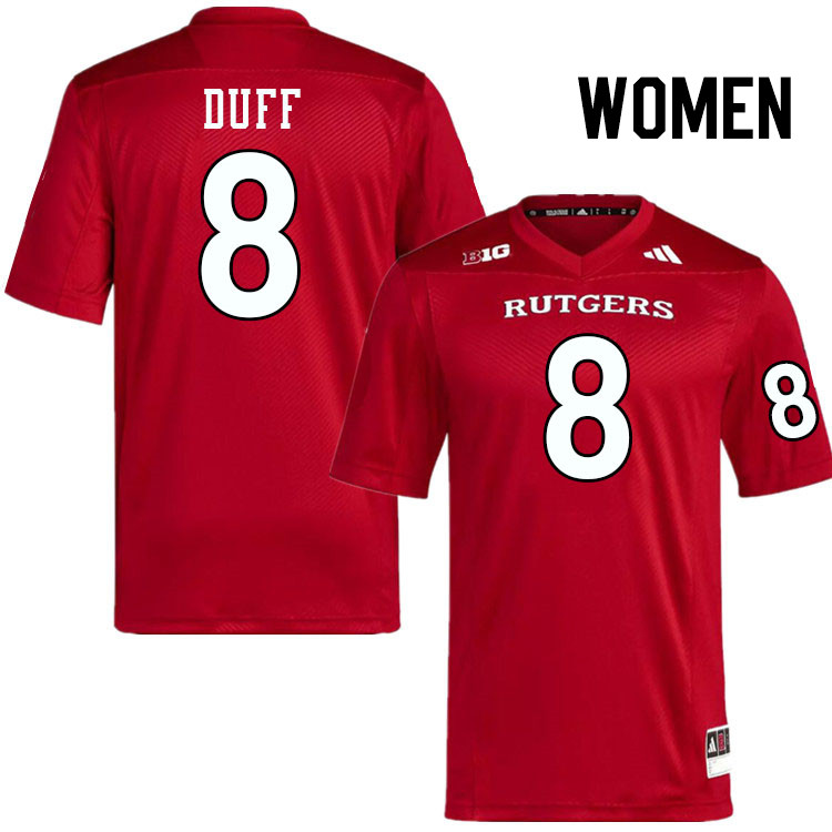 Women #8 KJ Duff Rutgers Scarlet Knights 2024 College Football Jerseys Stitched-Scarlet